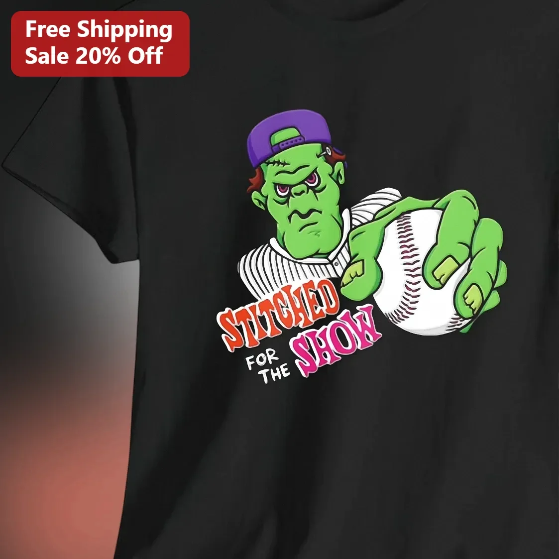 Stitched For The Show Frankenstein Monster Baseball Graphic Tee Halloween Gift