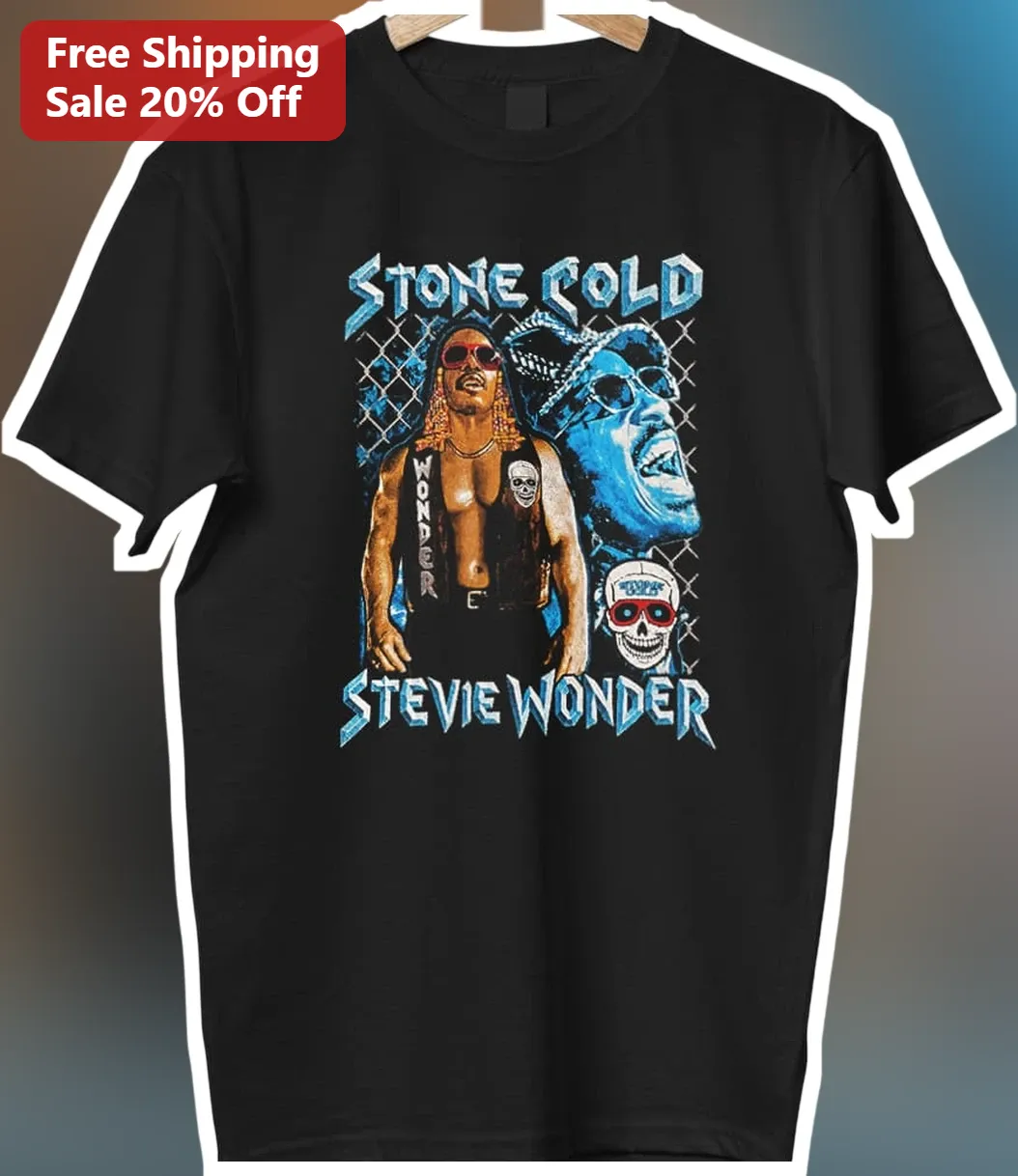 Stone Cold Stevie Wonder Graphic Tee Music Wrestling Mashup Shirt available at our Chicago, Illinois warehouse