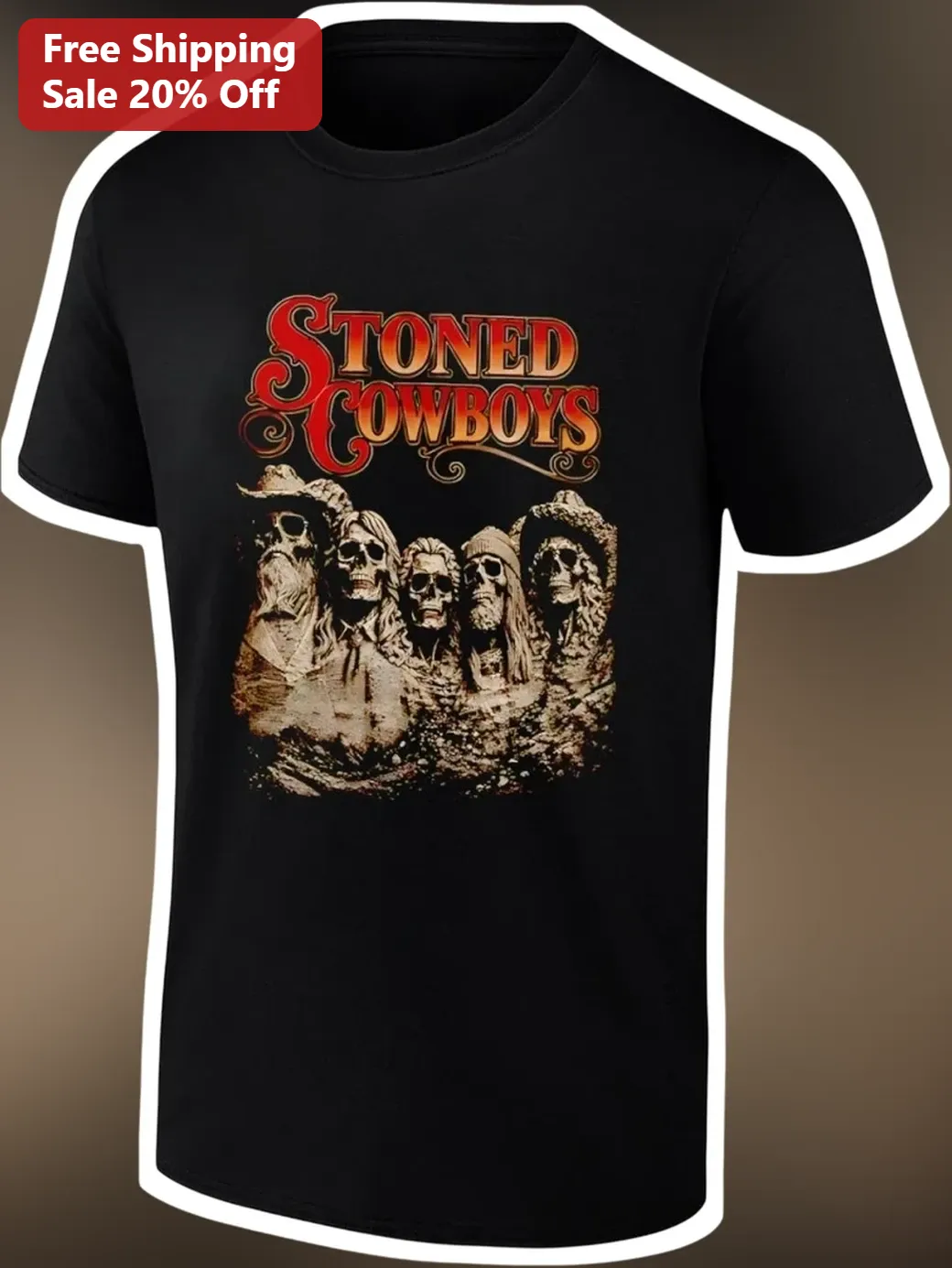 Stoned Cowboys Skull Mountain Graphic Tee Western Parody Shirt