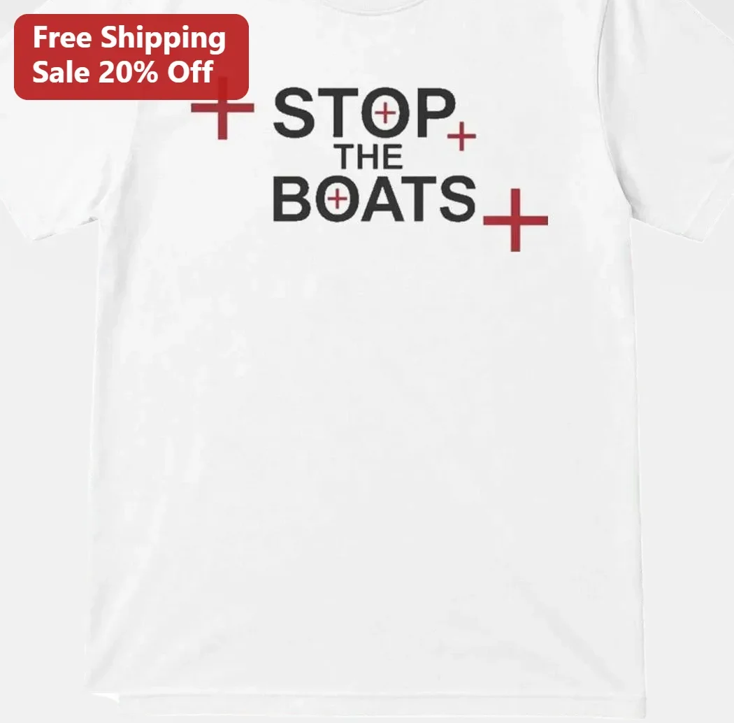 Stop The Boats Political Statement Tee UK Border Security Slogan Shirt