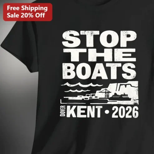 Stop The Boats UK Political Graphic Tee Black Cotton T-Shirt