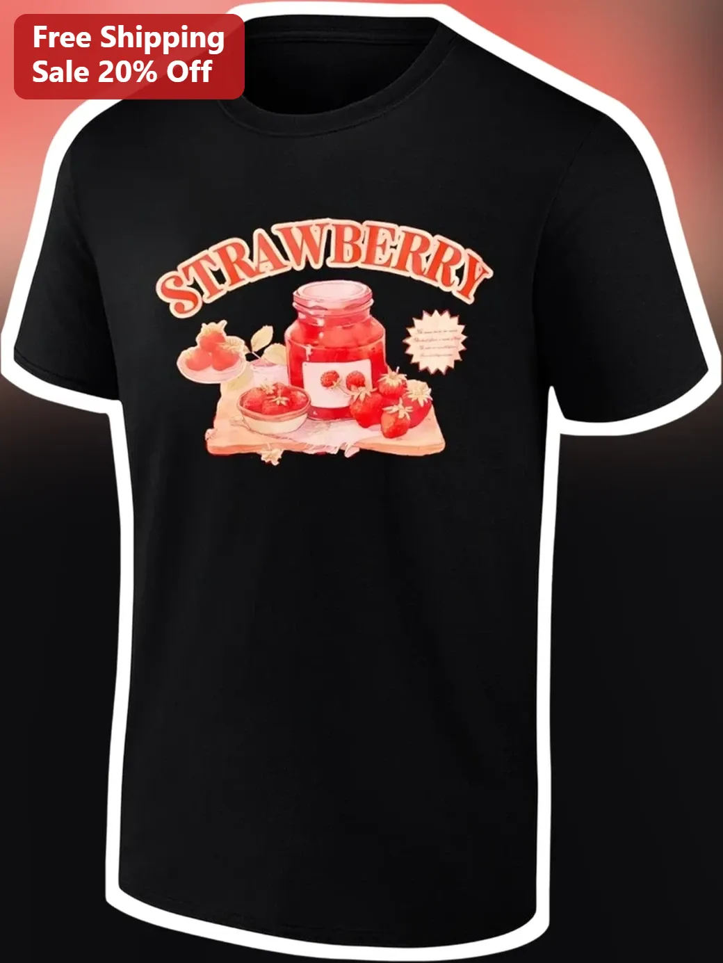 Strawberry Vintage Jam Jar Graphic Tee Cottagecore Fruit Lover Shirt
