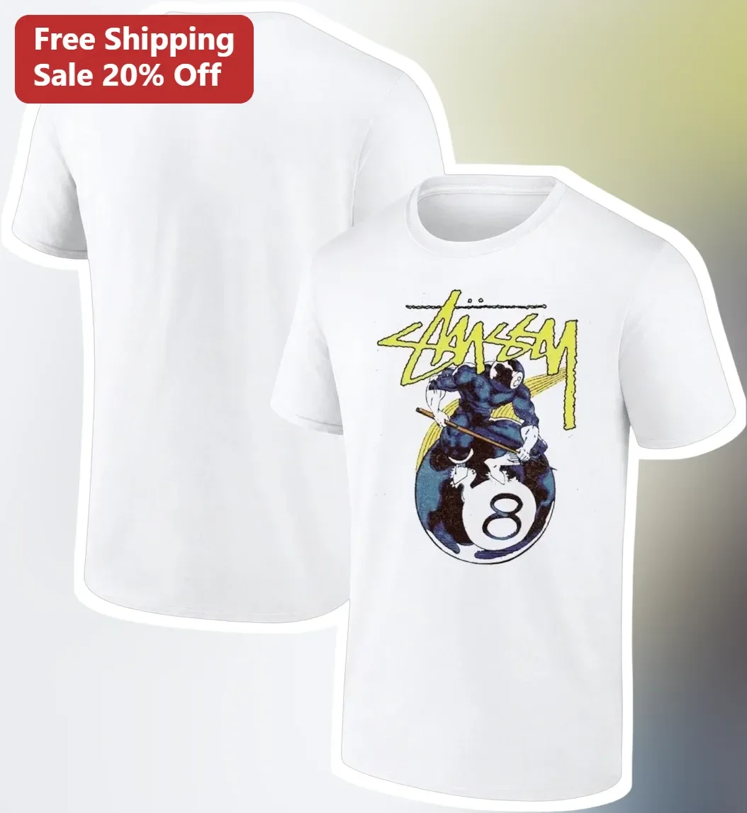 Stüssy Tee Bodybuilder Riding 8 Ball Retro Streetwear Graphic T-Shirt