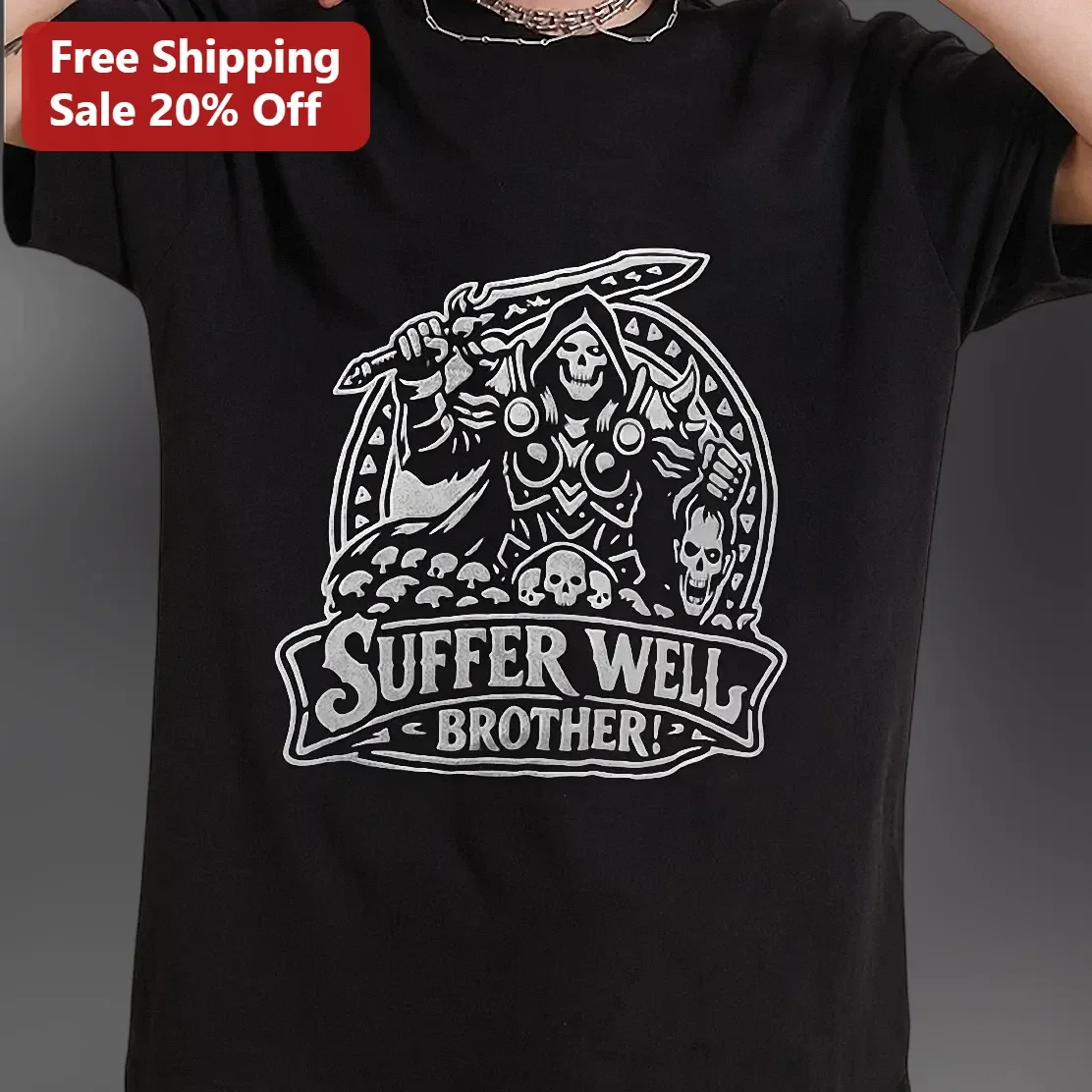Suffer Well Brother Gothic Skeleton Warrior Tee Dark Fantasy Stoic Brotherhood Gift for Men