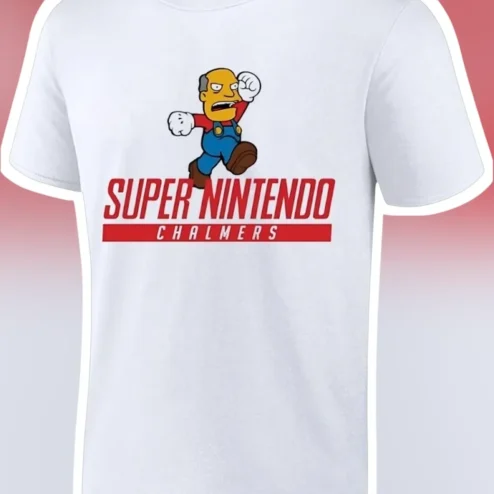 Super Nintendo Chalmers Grandpa Simpson Graphic Tee Retro Gaming Mashup Shirt for Men