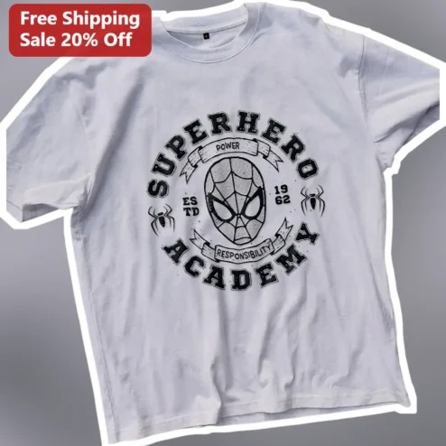 Superhero Academy Power Responsibility Graphic Tee Vintage Spider Mask Shirt Gift for Kids
