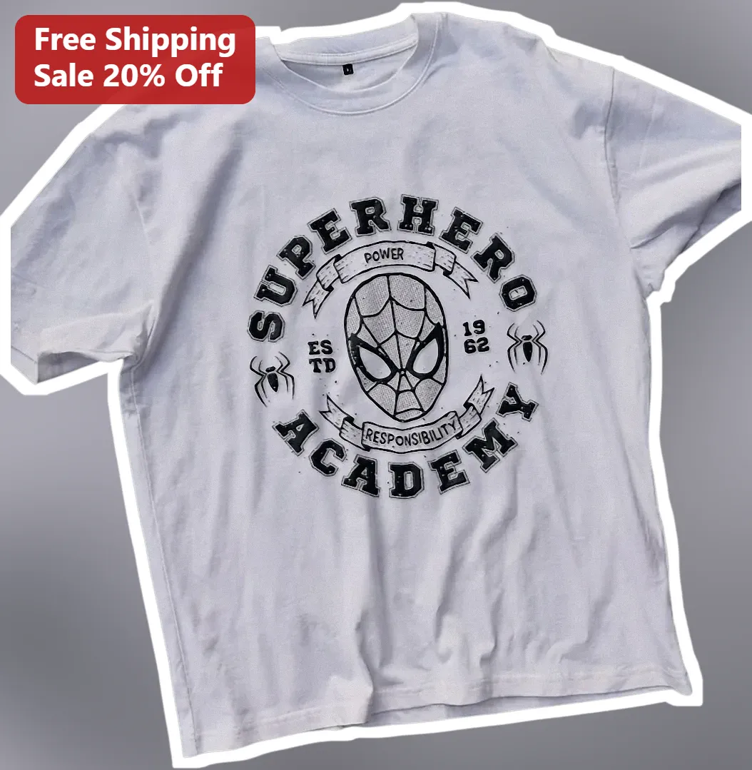 Superhero Academy Power Responsibility Graphic Tee Vintage Spider Mask Shirt Gift for Kids