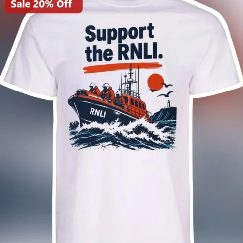 Support the RNLI Vintage Lifeboat Crew Graphic Tee Save Lives at Sea Maritime Charity Gift