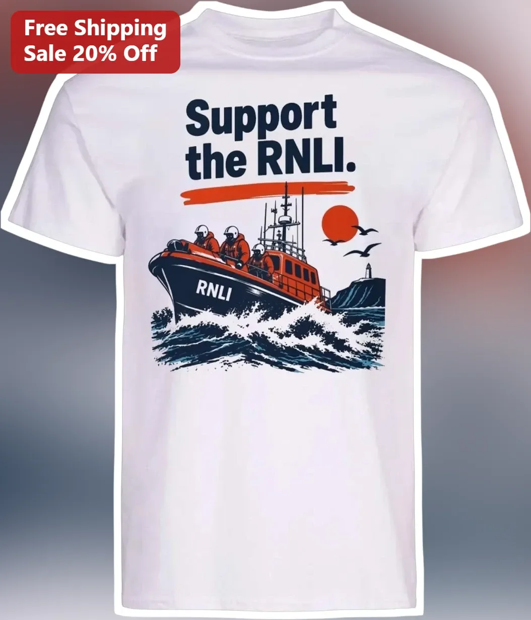 Support the RNLI Vintage Lifeboat Crew Graphic Tee Save Lives at Sea Maritime Charity Gift