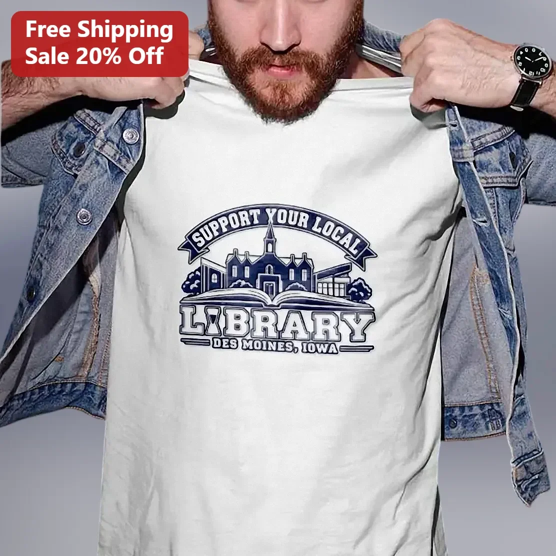 Support Your Local Library Des Moines Iowa Tee