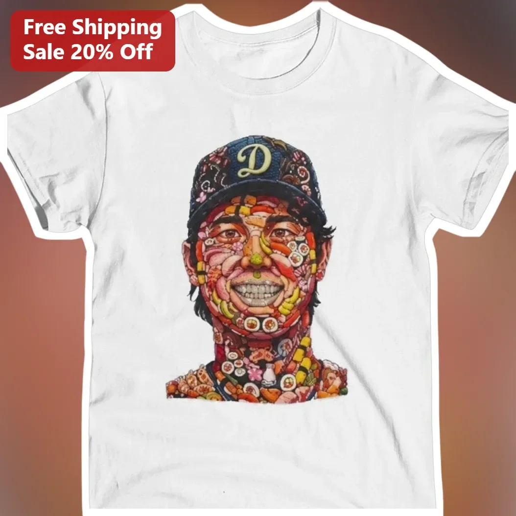 Sushi Face Portrait Tee Surreal Japanese Food Art Graphic Shirt for Sushi Lovers