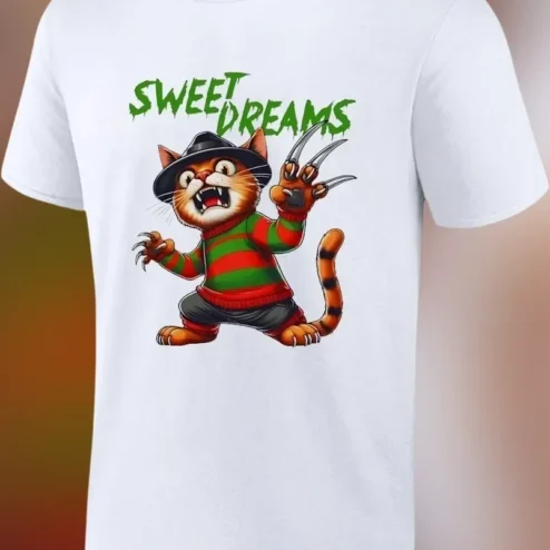 Sweet Dreams Freddy Krueger Cat Horror Parody Graphic Tee Gift for Halloween Fans