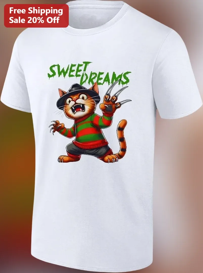 Sweet Dreams Freddy Krueger Cat Horror Parody Graphic Tee Gift for Halloween Fans