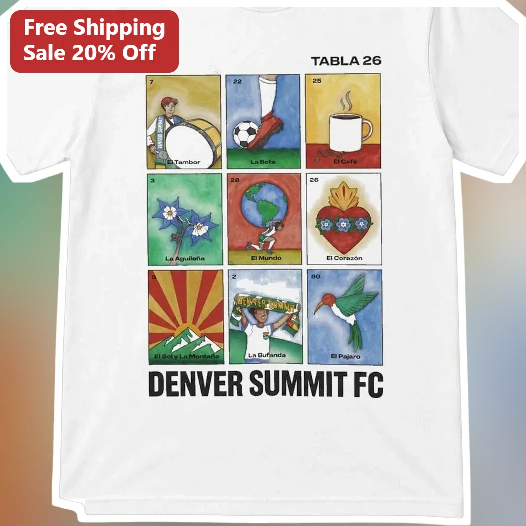 Tabla 26 Denver Summit FC Loteria Style Graphic Tee Soccer Fan Gift