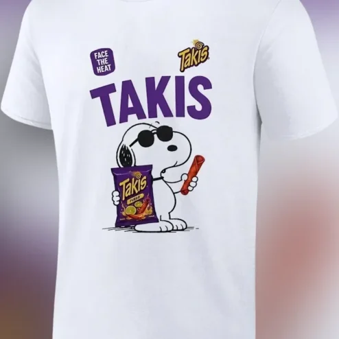 Takis Face The Heat Snoopy Graphic Tee Funny Spicy Snack Lover Shirt Gift