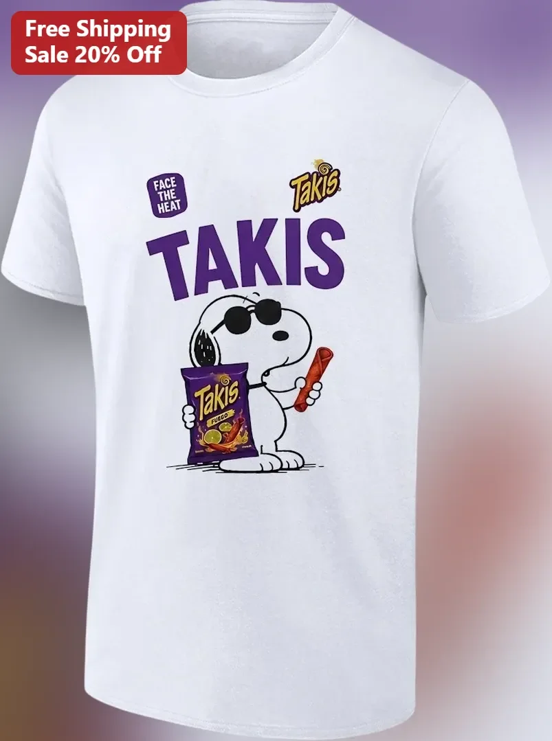 Takis Face The Heat Snoopy Graphic Tee Funny Spicy Snack Lover Shirt Gift