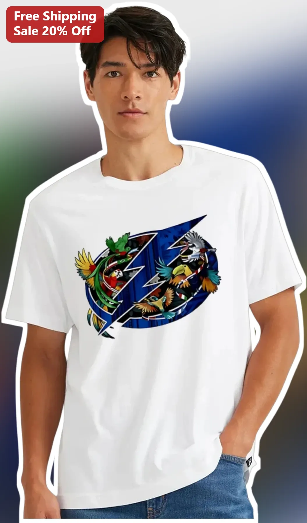Tampa Bay Lightning Tropical Birds Logo Tee NHL Hockey Fan Gift
