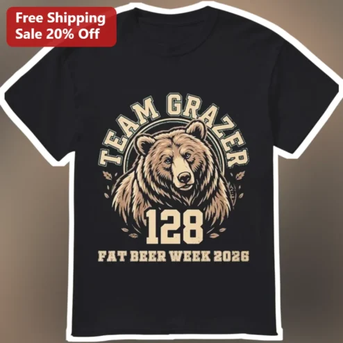 Team Grazer Fat Beer Week 2026 Vintage Grizzly Bear Graphic Tee