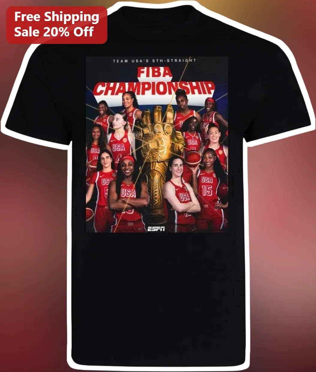 Team USA 5th Straight FIBA World Cup Tee Women's Basketball Championship Shirt