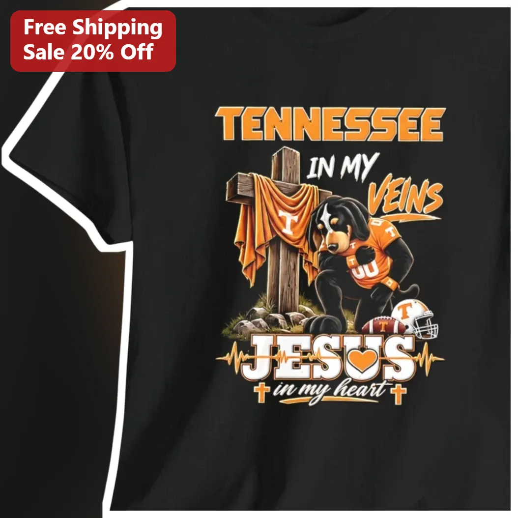 Tennessee In My Veins Jesus In My Heart Christian Football Fan Tee