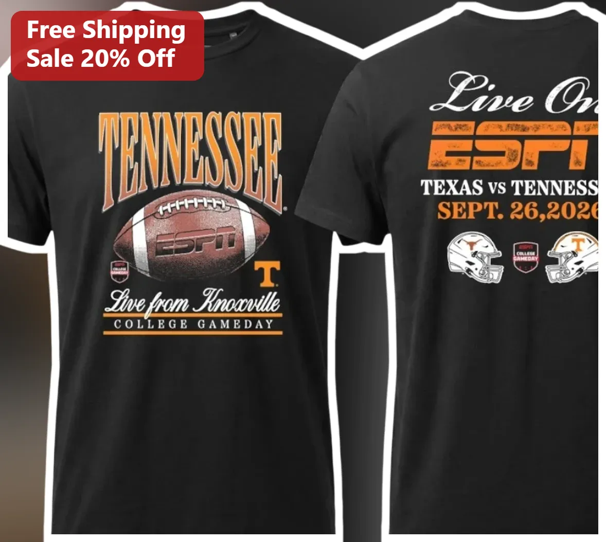 Tennessee vs Texas College GameDay Tee Live from Knoxville Volunteers Fan Apparel
