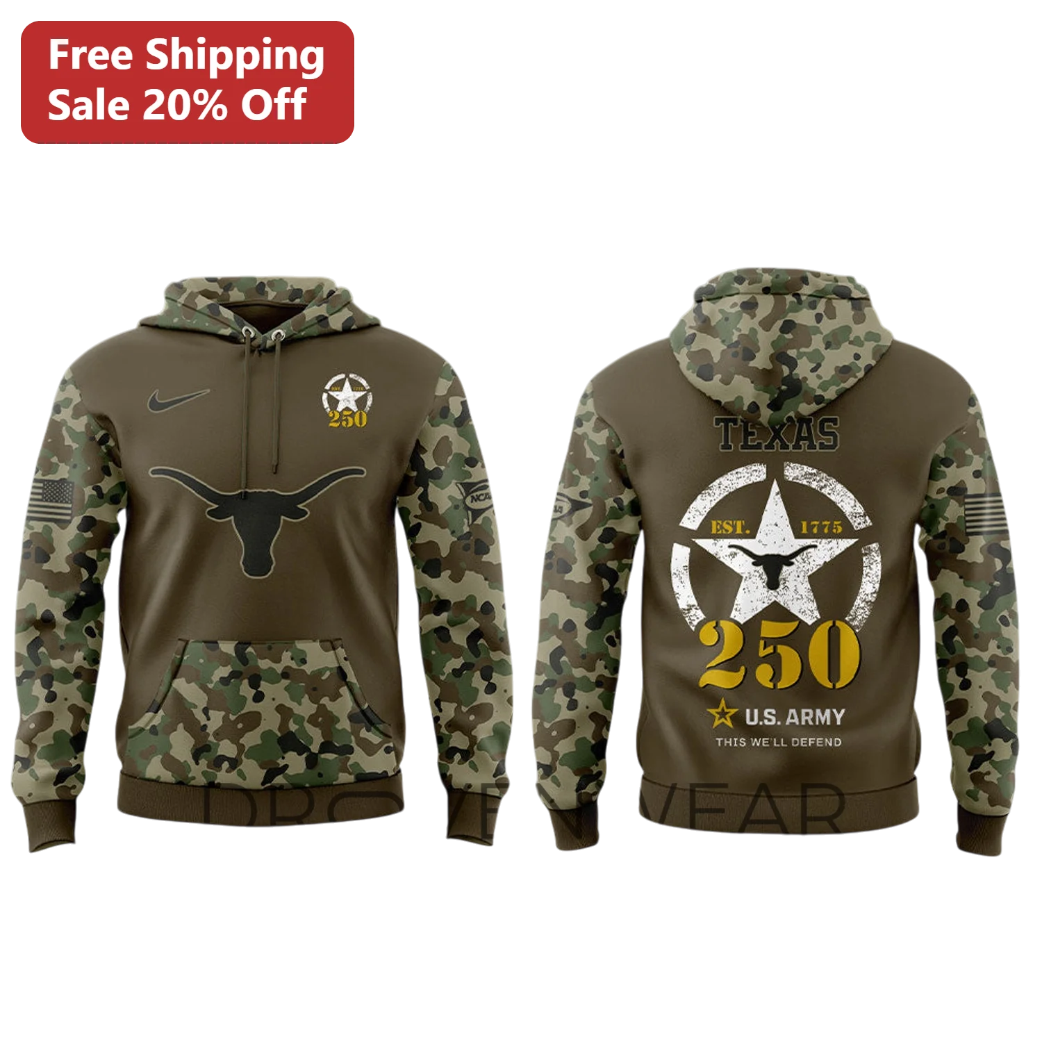 Texas Est. U.S. Army This We'll Defend Hoodie