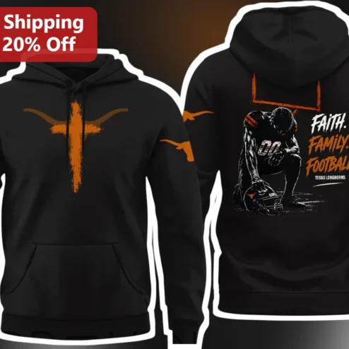 Texas Longhorns Faith Family Football Hoodie Christian Athlete Spirit Wear