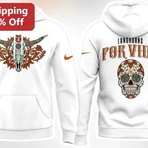 Texas Longhorns Por Vida Hoodie Dia De Los Muertos Sugar Skull UT Austin Fan Gear