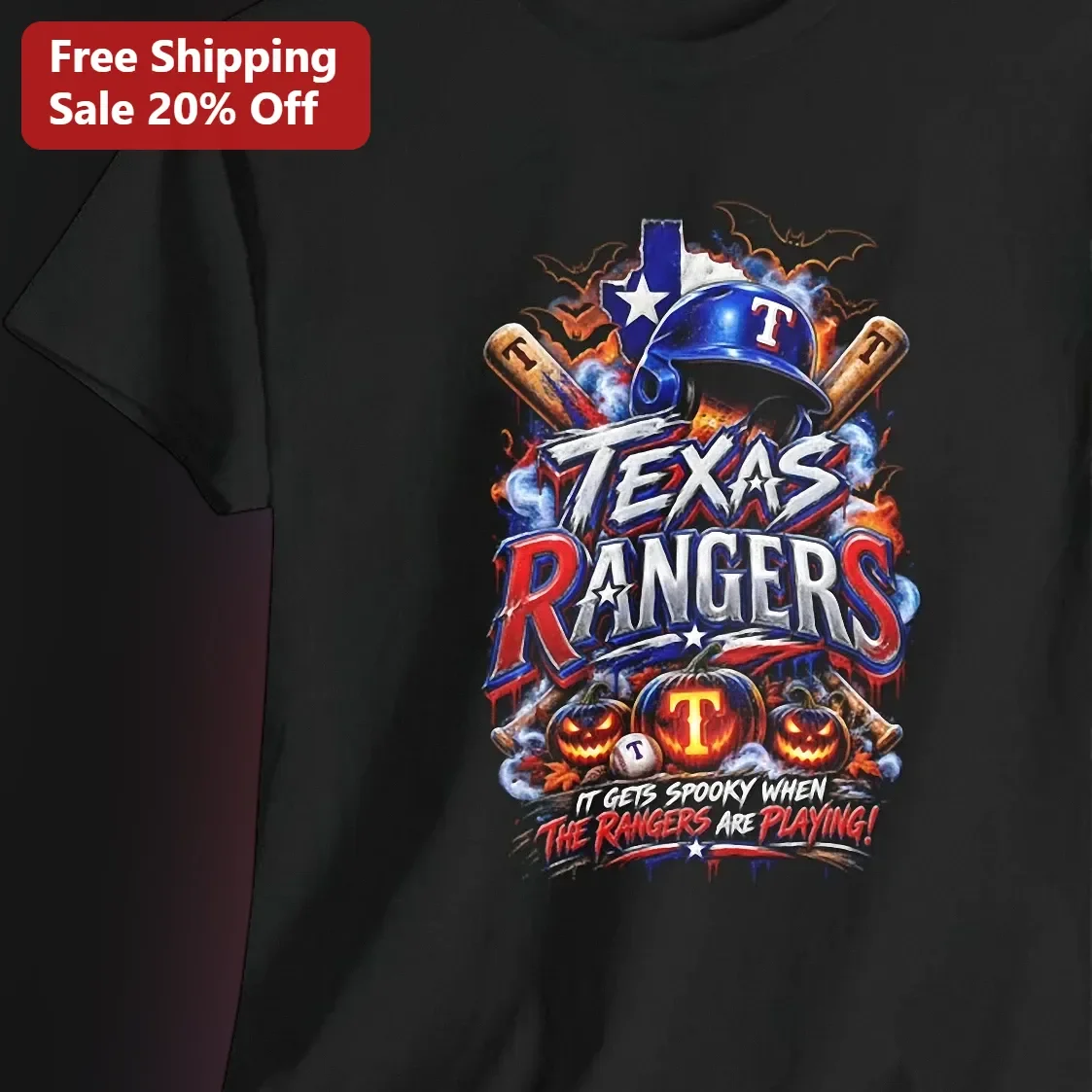 Texas Rangers It Gets Spooky When The Rangers Are Playing Halloween Baseball Tee