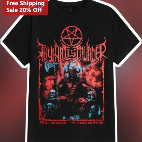 TEYHARGSMURDER Blood Throne Graphic Tee Black Metal Occult Horned Demon Pentagram Shirt