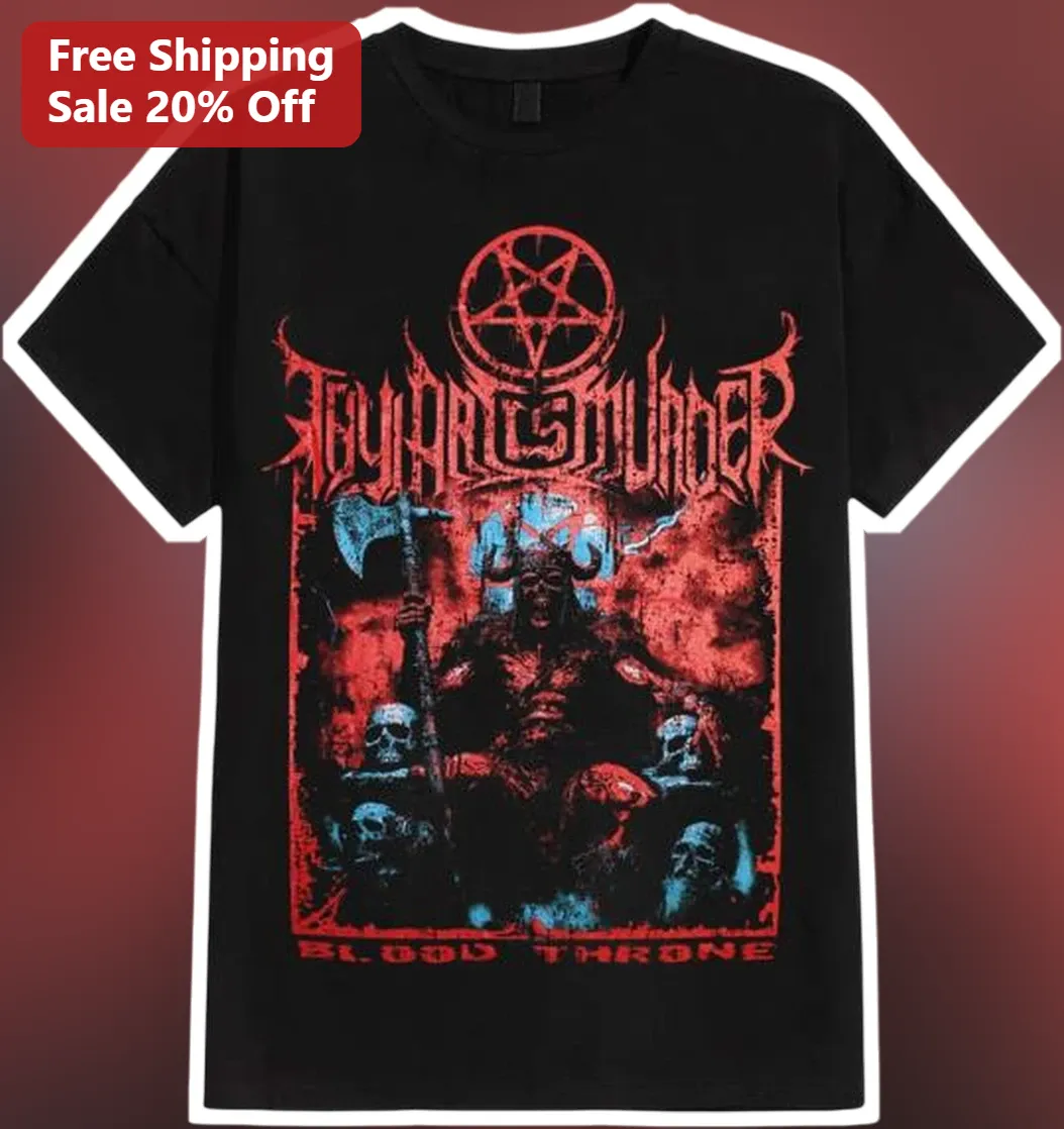 TEYHARGSMURDER Blood Throne Graphic Tee Black Metal Occult Horned Demon Pentagram Shirt