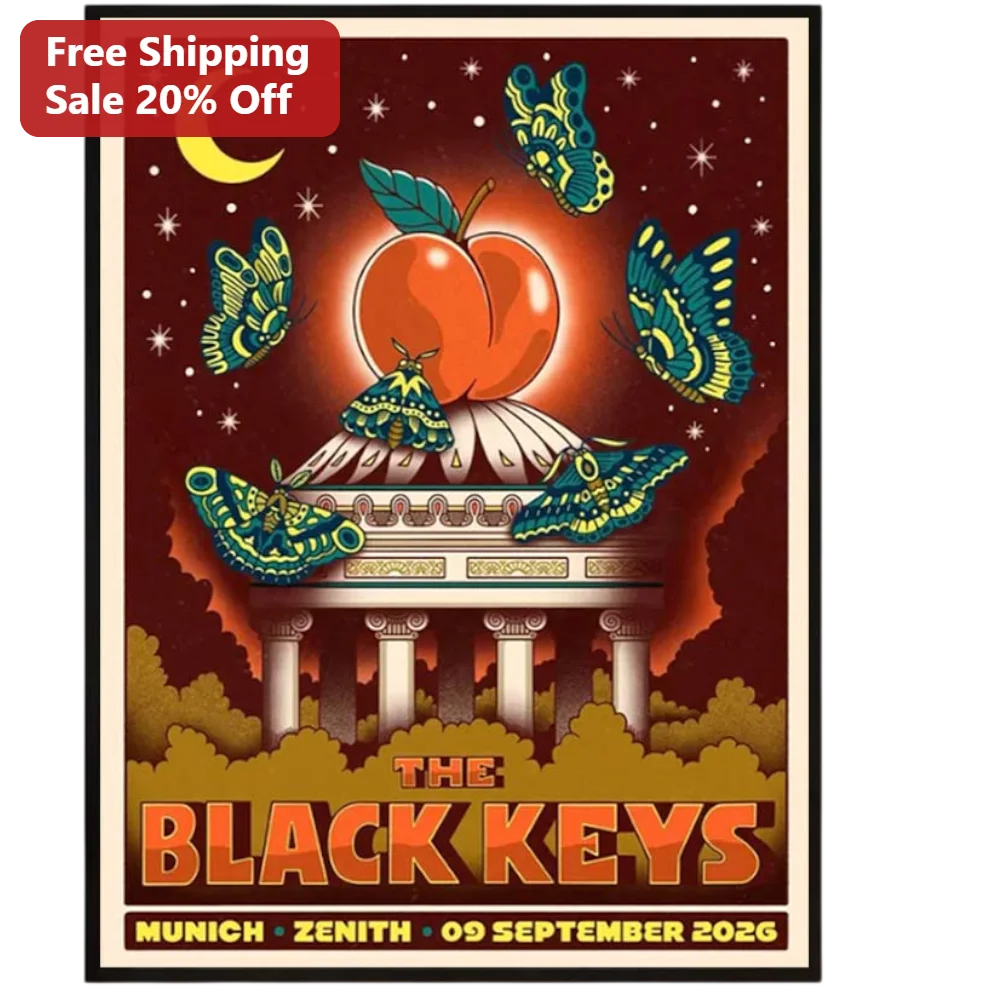 The Black Keys Poster Retro Psychedelic Concert Art Print Surreal Peach Gig Wall Decor
