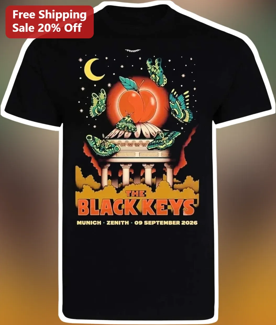 The Black Keys Tee Surreal Apple Moth Graphic Vintage Band Merch Shirt