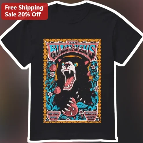 The Black Keys Tee Vintage Psychedelic Bear Graphic T-Shirt Rock Band Merch