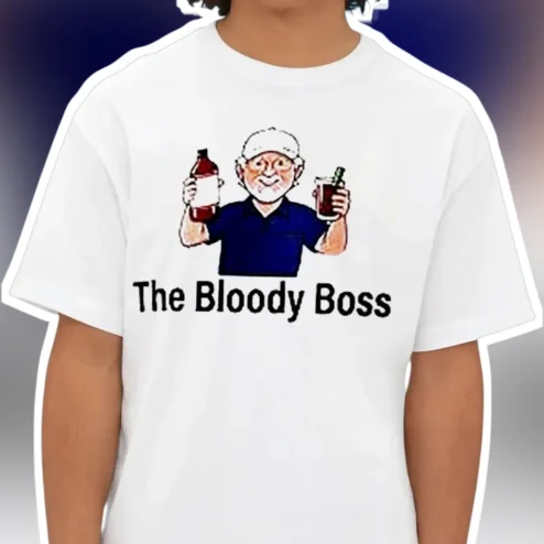 The Bloody Boss Tee Funny Drinking Humor Graphic T-Shirt for Men Grandfather Gift