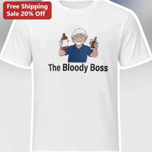 The Bloody Boss Tee Funny Hot Sauce Lover Graphic T-Shirt for Men Grandfather Gift