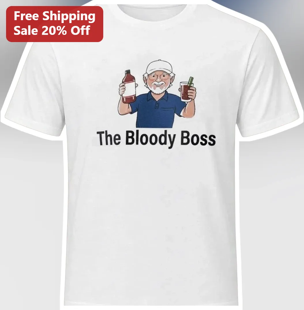 The Bloody Boss Tee Funny Hot Sauce Lover Graphic T-Shirt for Men Grandfather Gift available at our Chicago, Illinois warehouse