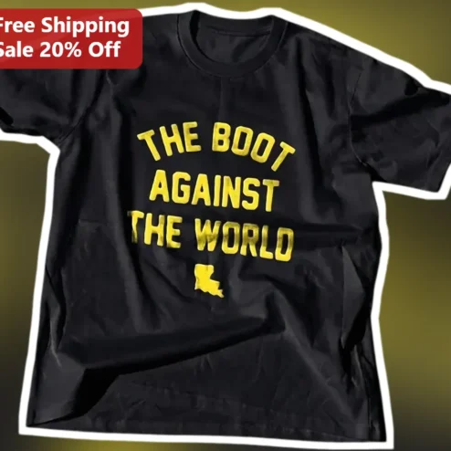 The Boot Against The World Graphic Tee Vintage Distressed Typography Statement Shirt