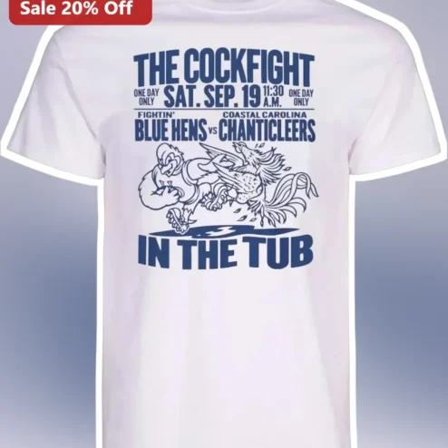The Cockfight in the Tub Blue Hens vs Chanticleers Vintage Rooster Rivalry Graphic Tee