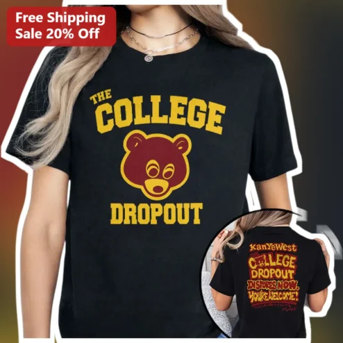 The College Dropout Kanye West Bear Logo Graphic Tee Hip Hop Album Art Shirt