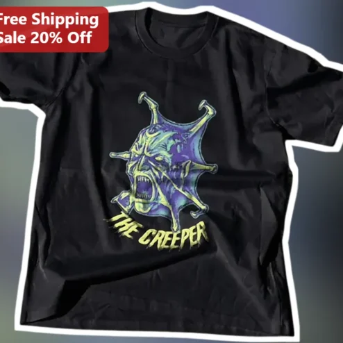 The Creeper Horror Graphic Tee Neon Glitch Scary Face Shirt for Men Women