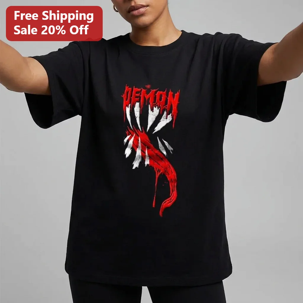 THE DEMON Tee Horror Graphic Shirt, Dripping Red Gothic Lettering Streetwear Gift for Metal and Halloween Fans