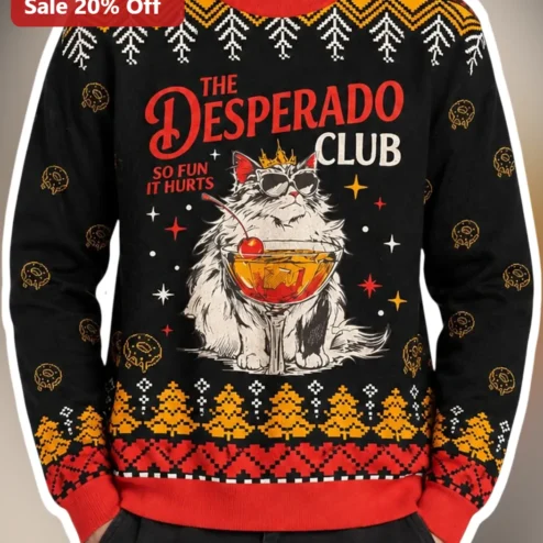 The Desperado Club So Fun It Hurts Ugly Christmas Cat Sweatshirt
