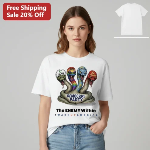 The Enemy Within Wake Up America Political Tee, Democrat Party Snake Satire Shirt Gift for Conservatives
