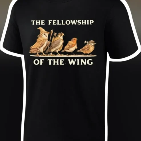 The Fellowship of the Wing Tee Lord of the Rings Parody Bird Graphic Shirt for Fantasy Fans