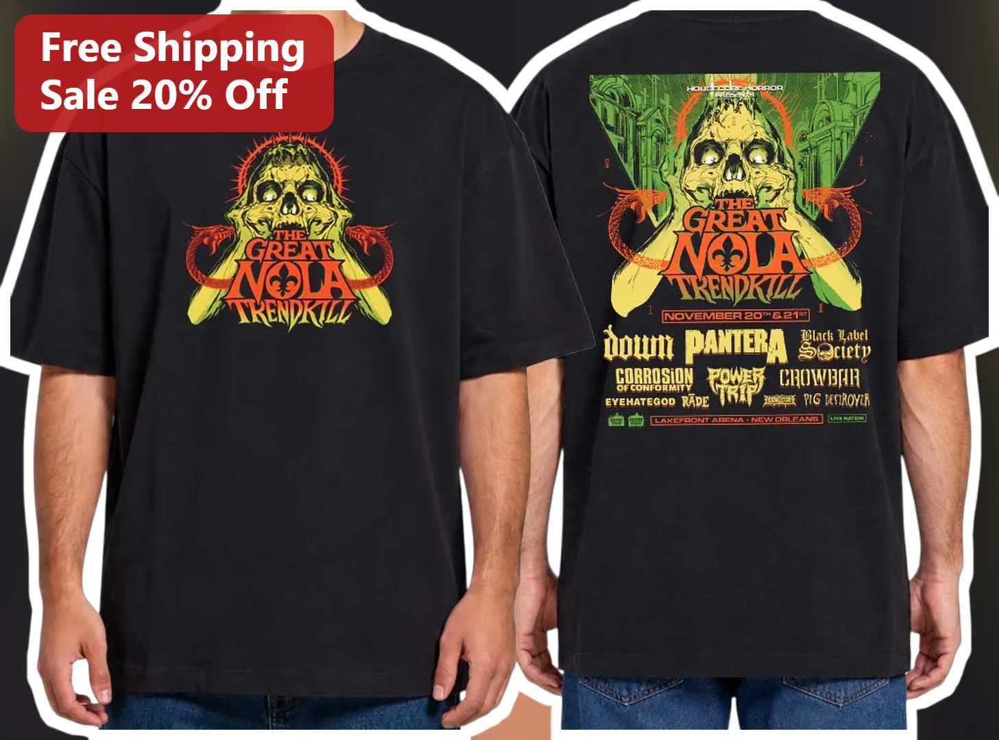 The Great Nola Trendkill Housecore Horror Presents Tee Pantera New Orleans Metal Graphic Shirt