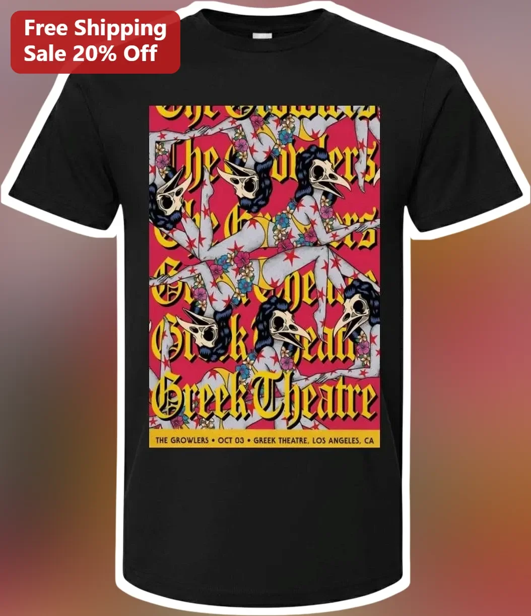 The Growlers Greek Theatre Tee Vintage Indie Rock Band Merch Black Graphic T-Shirt