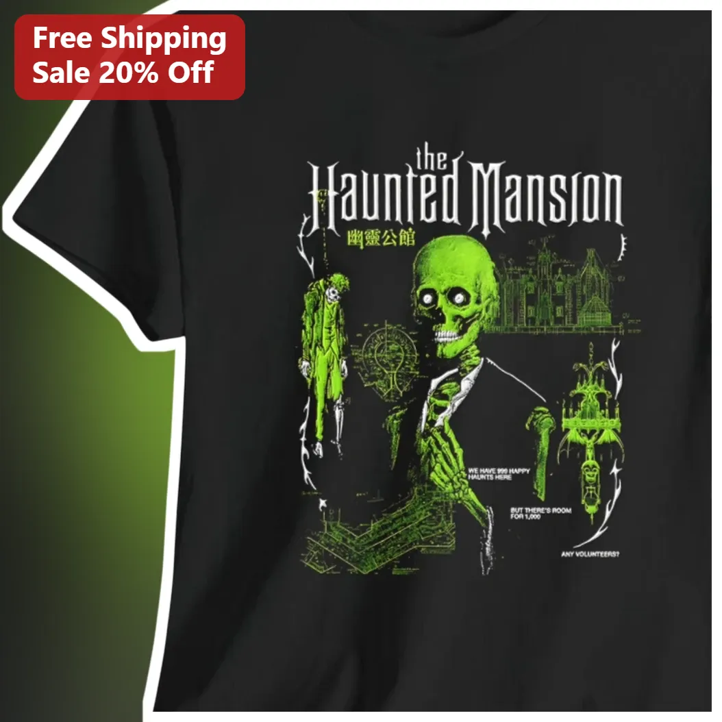 The Haunted Mansion Tee Hatbox Ghost Blueprint Graphic T-Shirt for Disney Fans Halloween Gift