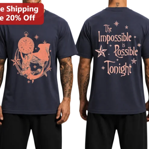 The Impossible is Possible Tonight Vintage Celestial Graphic Tee Motivational Quote Shirt for Men Women