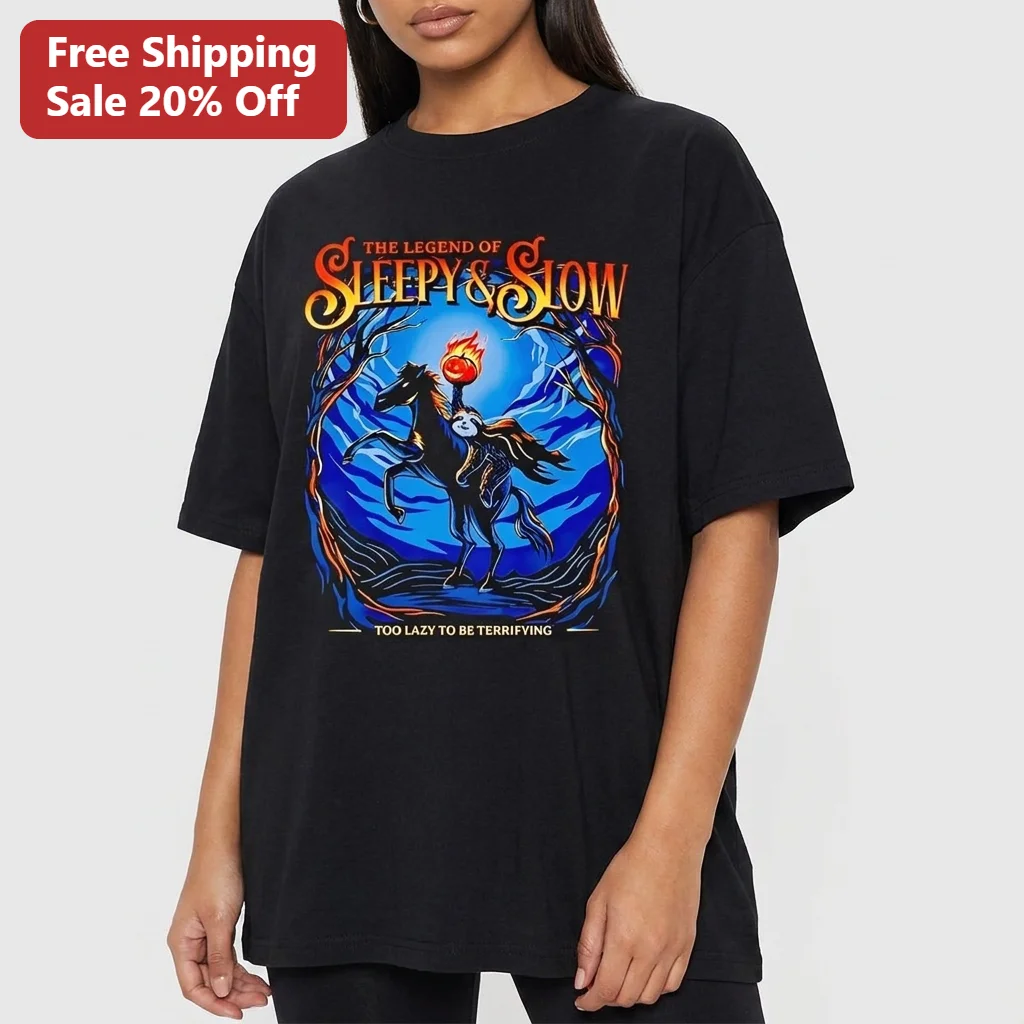 The Legend of Sleepy and Slow Sloth Headless Horseman Tee, Funny Halloween Too Lazy to Be Terrifying Graphic Shirt
